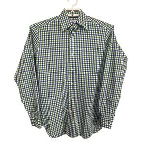 J.Press USA Men's Size S Plaid Gingham Green Blue White Long Sleeve